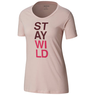 Camiseta feminina Columbia estampada de manga curta com gola redonda e top esportivo rosa tamanho XS