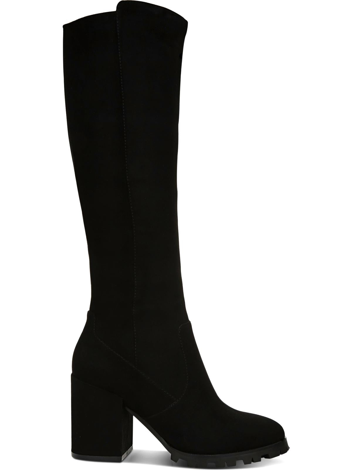 Bar III Feminino Preto 0.5 Plataforma Elástica Gore Lug Solado Acolchoado Gypsee Biqueira Redonda Salto Bloco Zíper Salto Botas 10 M