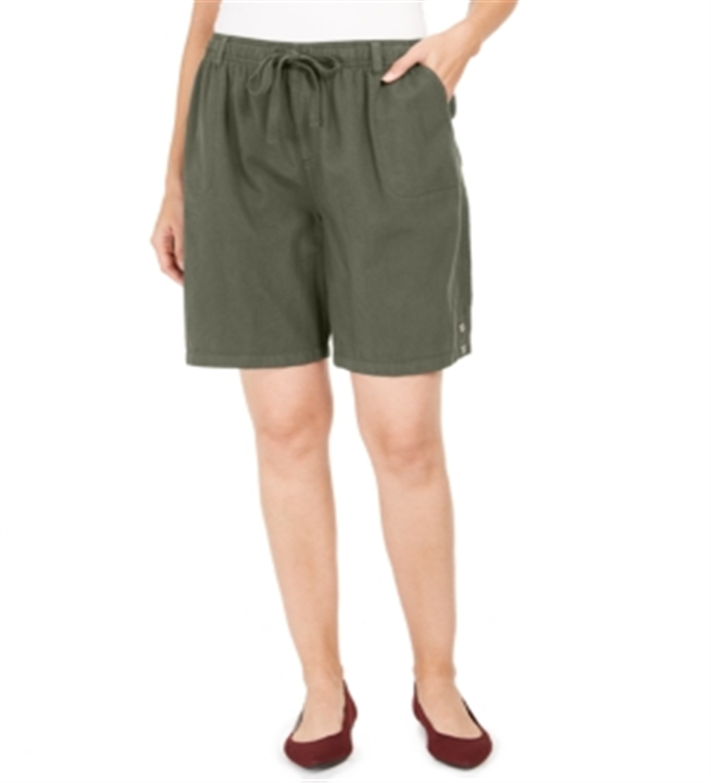 Shorts de algodão com cordão feminino Karen Scott, verde, tamanho pequeno