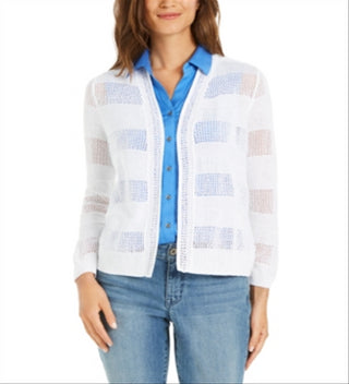 Cardigan feminino Charter Club com frente aberta, branco, tamanho extragrande