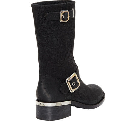 Bota de motocicleta feminina Windy da Divas Emporium, preta, tamanho 5 M