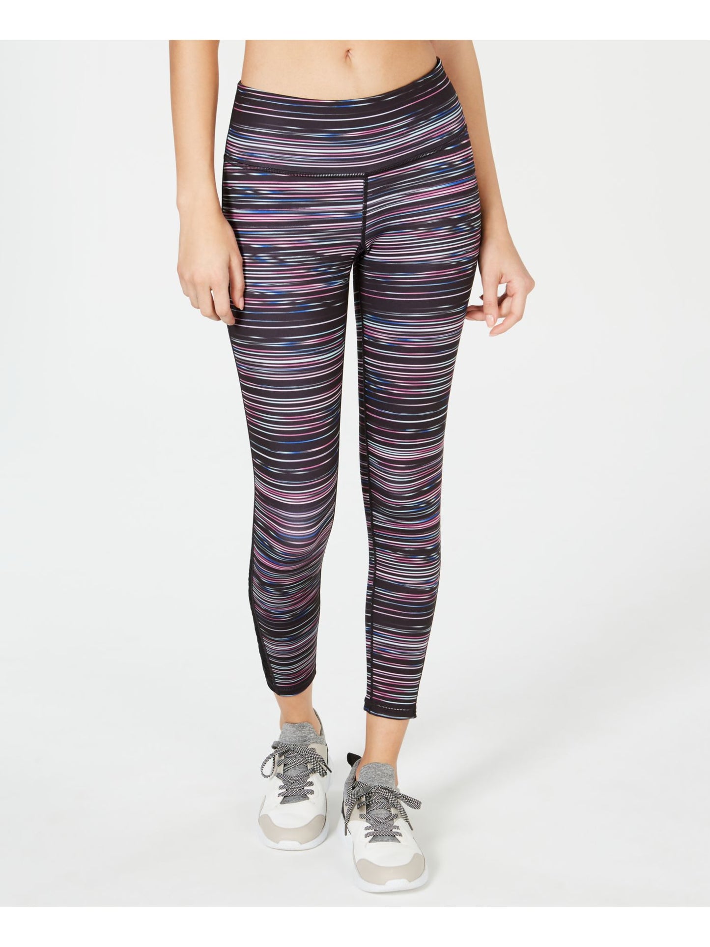 Leggings skinny listradas com bolsos elásticos e absorção de umidade Ideology para mulheres, comprimento até o tornozelo, roxa, tamanho X-S