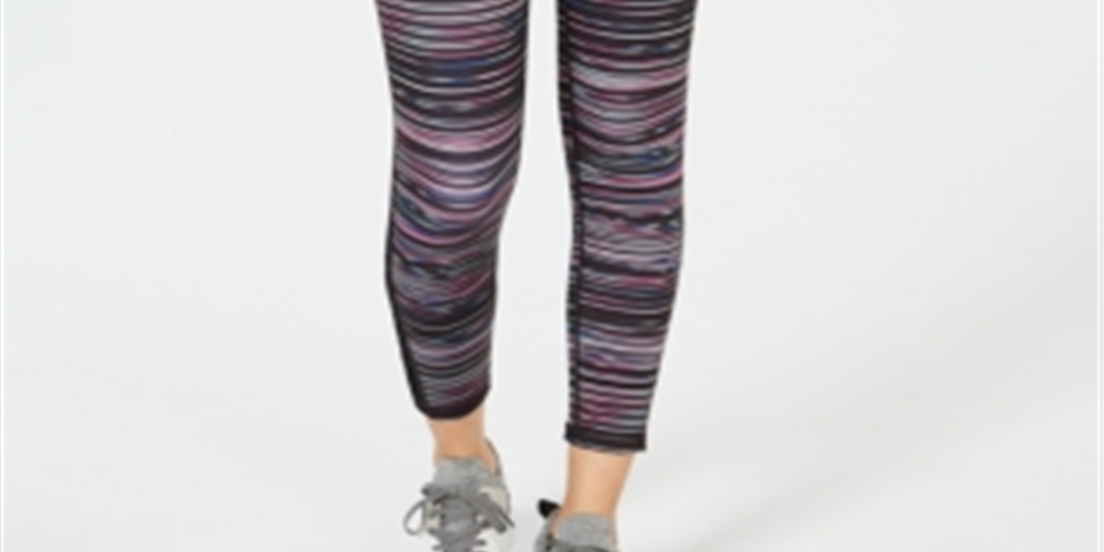 Leggings skinny listradas com bolsos elásticos e absorção de umidade Ideology para mulheres, comprimento até o tornozelo, roxa, tamanho X-S
