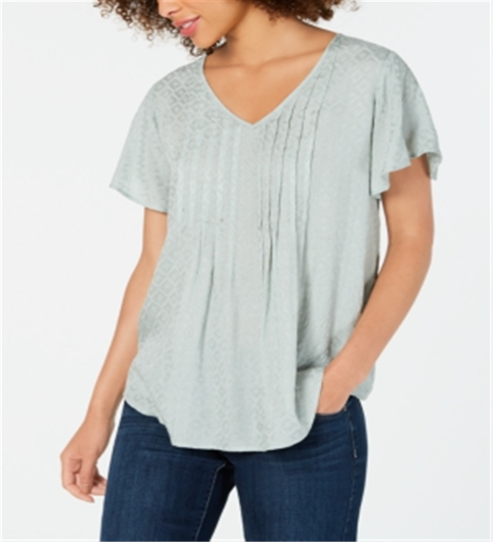 Blusa texturizada com mangas esvoaçantes Style &amp; Co feminina, verde, tamanho X-S