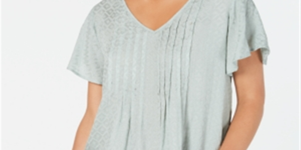 Blusa texturizada com mangas esvoaçantes Style &amp; Co feminina, verde, tamanho X-S