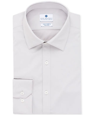 Camisa social masculina Ryan Seacrest Distinction Ultimate Active Slim Fit, sem passar a ferro, elástica, sólida, cinza, tamanho 34-35