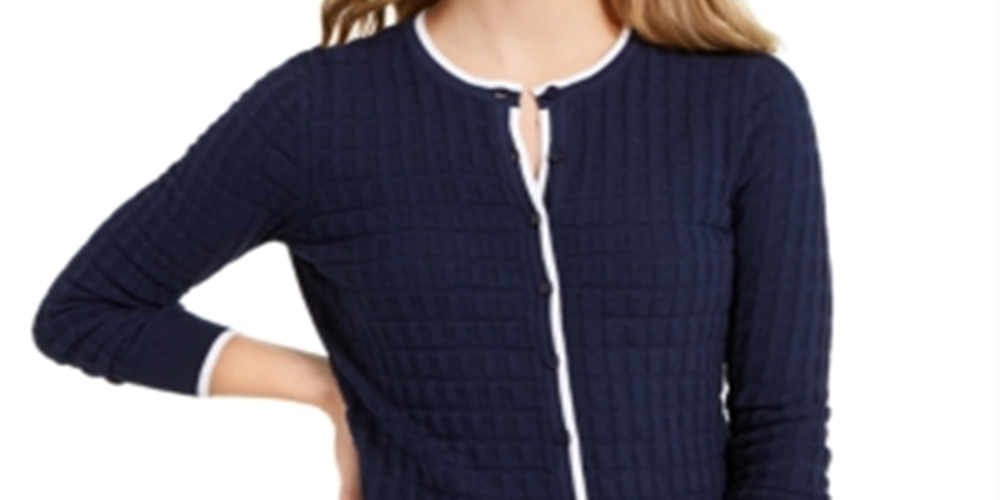 Cardigan texturizado feminino Charter Club com botões, azul, tamanho médio