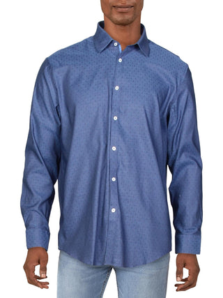Camisa social masculina com gola estampada Ryan Seacrest Distinction, azul, tamanho 32-33