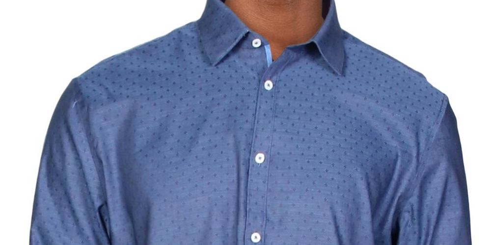 Camisa social masculina com gola estampada Ryan Seacrest Distinction, azul, tamanho 32-33