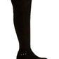 Botas sociais femininas estilo &amp; co com tachas, bico redondo, salto alto e zíper, pretas, 7,5 m