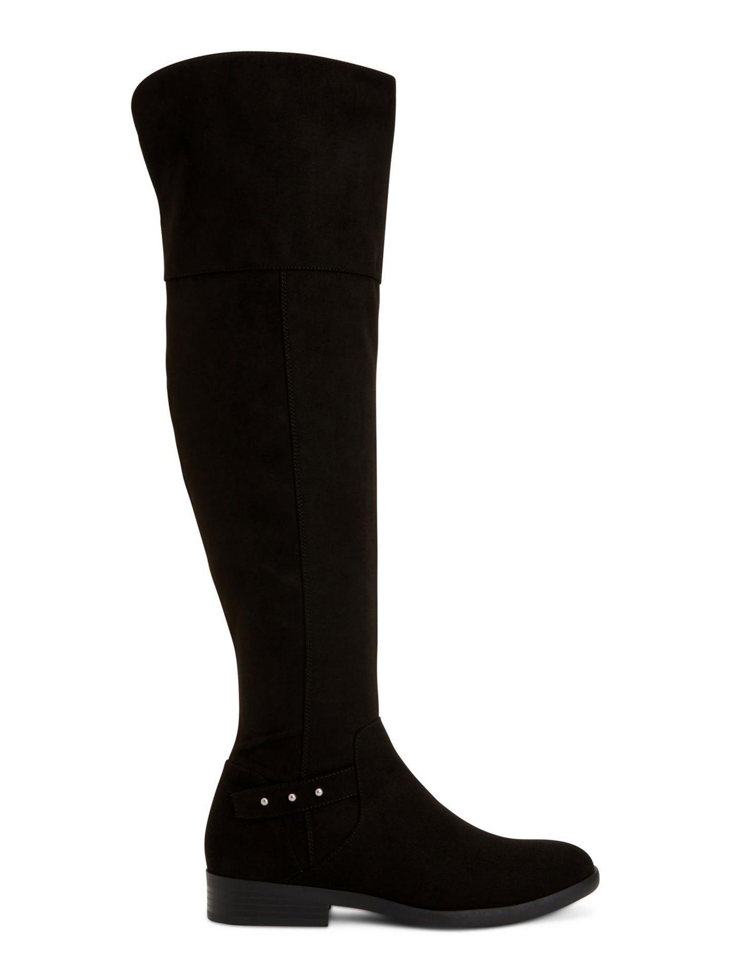 Botas sociais femininas estilo &amp; co com tachas, bico redondo, salto alto e zíper, pretas, 7,5 m