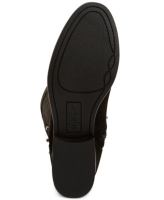 Botas sociais femininas estilo &amp; co com tachas, bico redondo, salto alto e zíper, pretas, 7,5 m