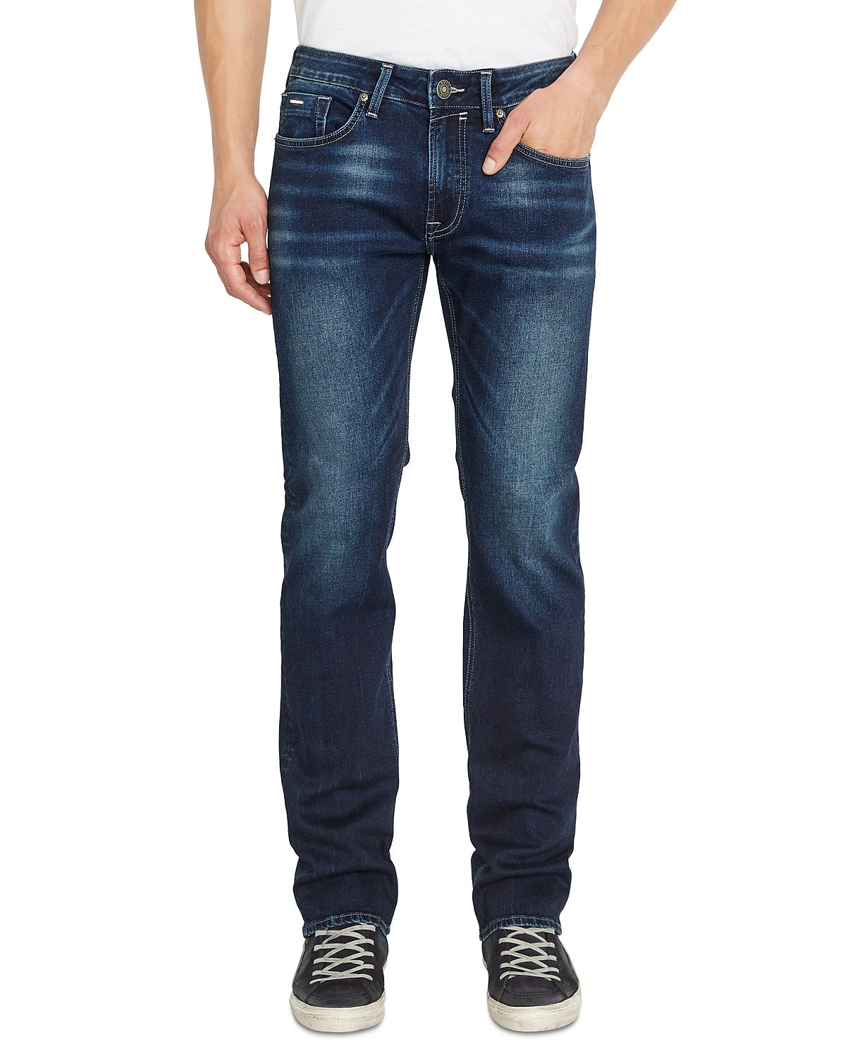 Calça jeans masculina Buffalo David Bitton Six x Slim Straight Fit Stretch Azul Tamanho 33X32