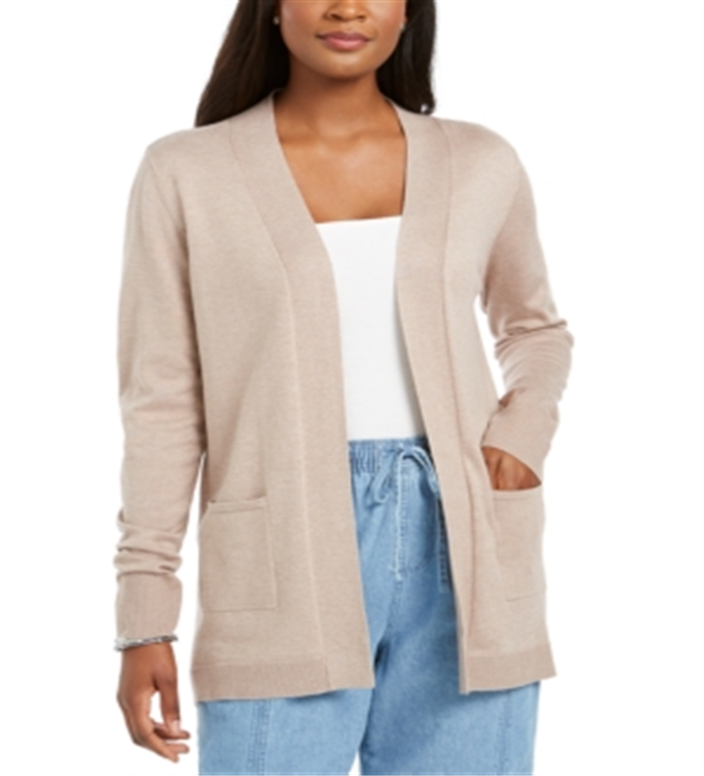 Karen Scott Cardigan Feminino com Bolso Frontal Aberto Marrom Tamanho Médio