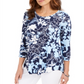 Camiseta estampada feminina JM Collection azul tamanho X-S