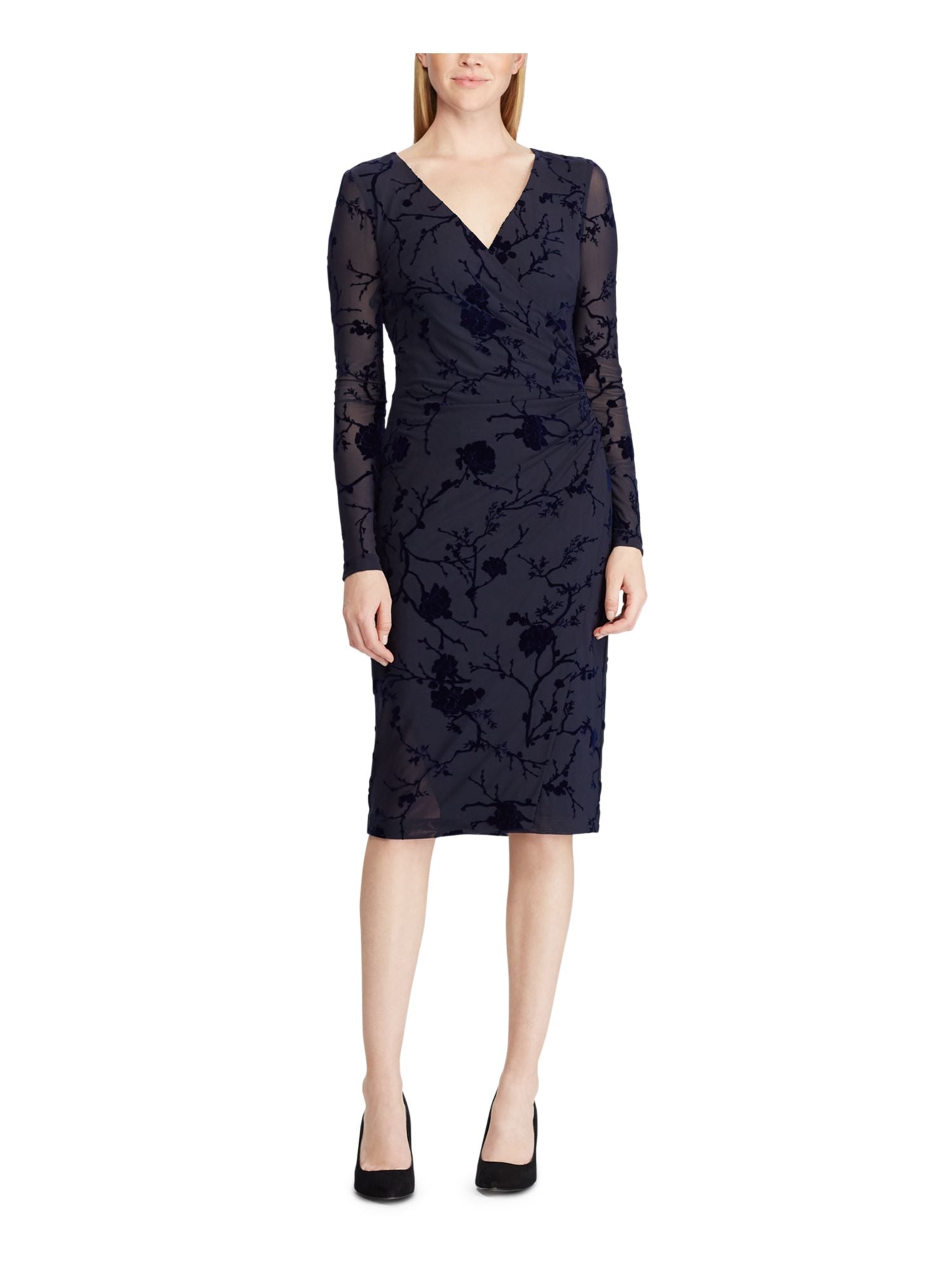 ralph-lauren-womens-floral-long-sleeve-v-neck-below-the-knee-body-con-cocktail-dress-navy-size-8p