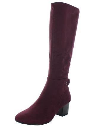 Botas femininas Charter Club com ilhós florais e detalhes de laço, acolchoadas, Jacque, bico amendoado, salto bloco e zíper, roxas, 6,5 m