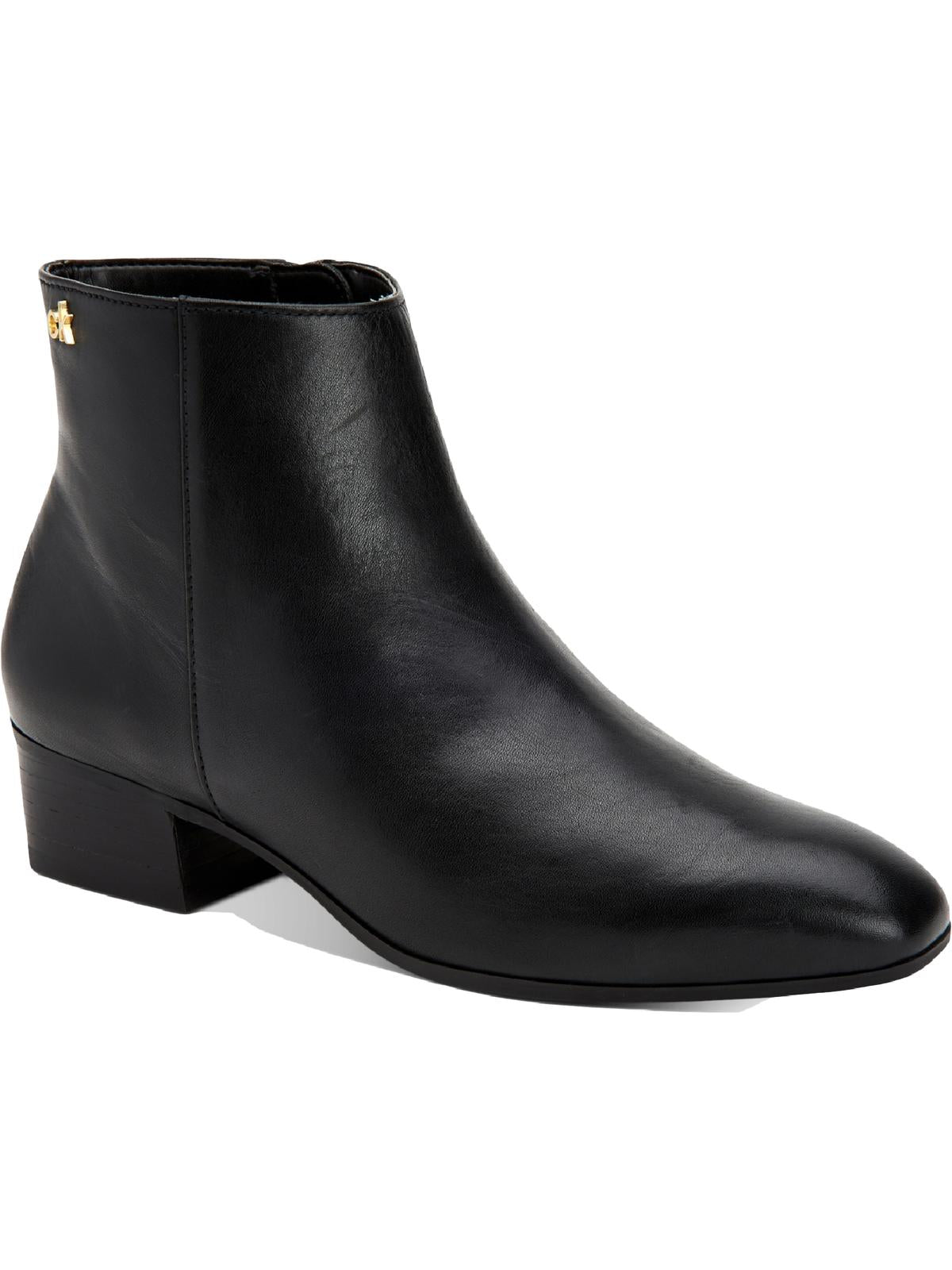 Botas Calvin Klein Jipsy Femininas de Couro com Salto Bloco, Pretas, Tamanho 6