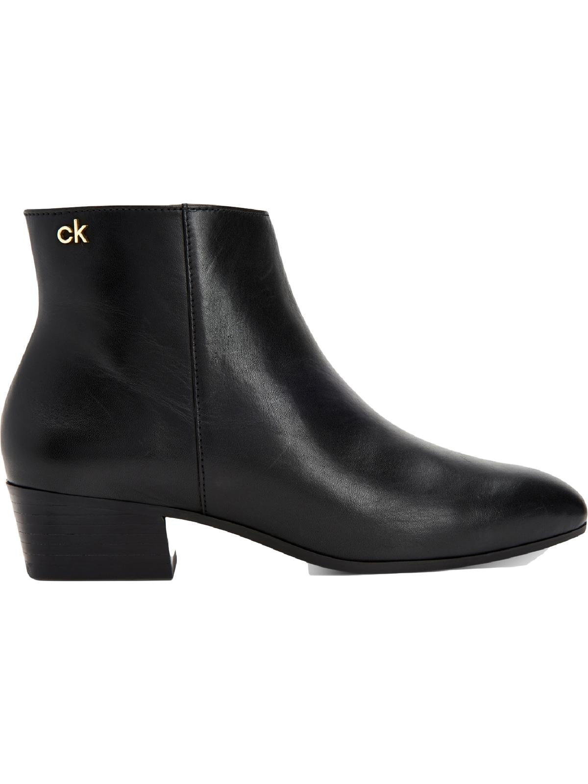 Botas Calvin Klein Jipsy Femininas de Couro com Salto Bloco, Pretas, Tamanho 6