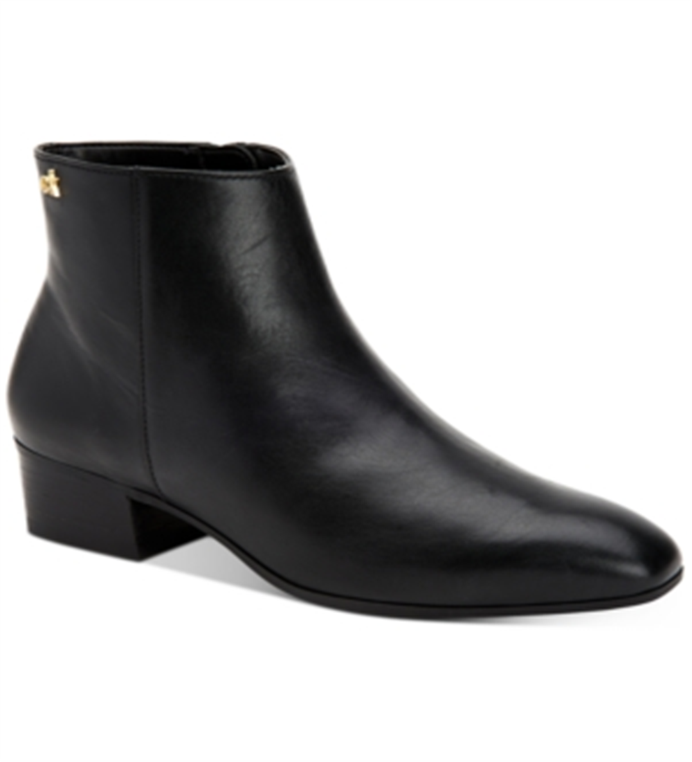 Botas Calvin Klein Jipsy Femininas de Couro com Salto Bloco, Pretas, Tamanho 6