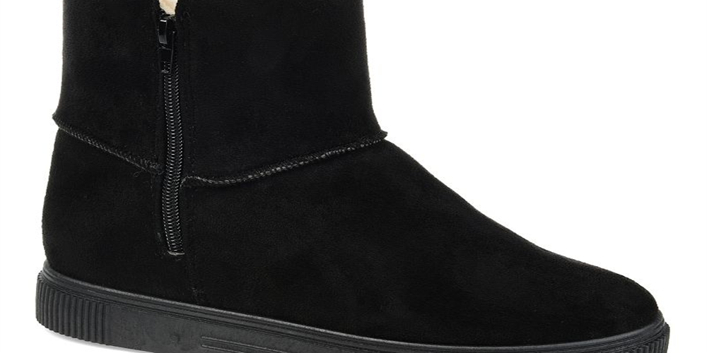 Botas de neve femininas Journee Collection com detalhes em pele e plataforma Stelly, bico redondo, zíper, tamanho 7 M