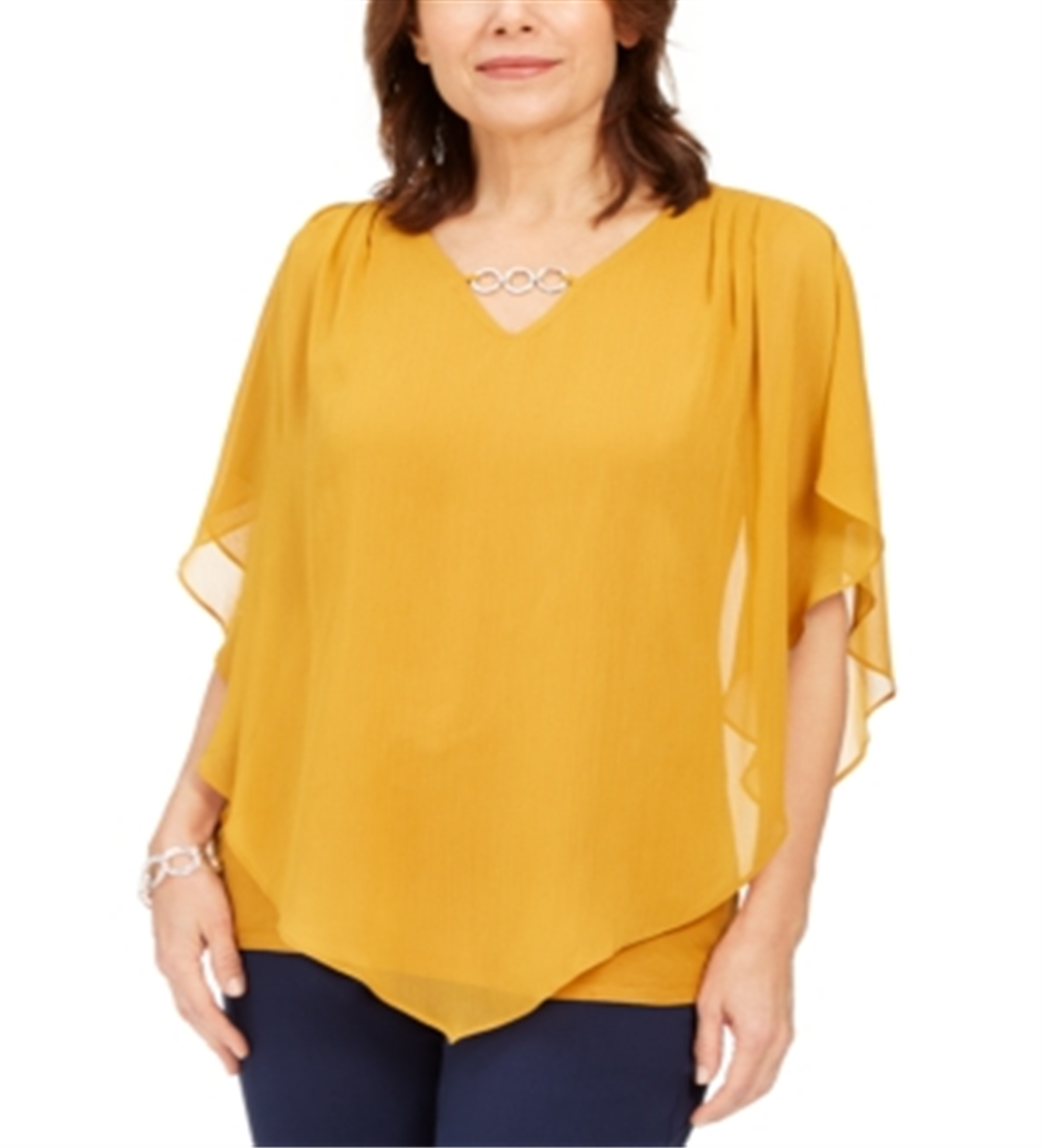 JM Collection Top assimétrico de chiffon feminino, amarelo, tamanho pequeno