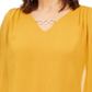 JM Collection Top assimétrico de chiffon feminino, amarelo, tamanho pequeno