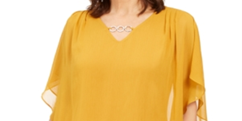 JM Collection Top assimétrico de chiffon feminino, amarelo, tamanho pequeno