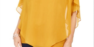 JM Collection Top assimétrico de chiffon feminino, amarelo, tamanho pequeno