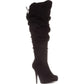 Botas femininas Thalia Sodi Brisaf com bico fechado e cano alto, pretas, tamanho 8,5
