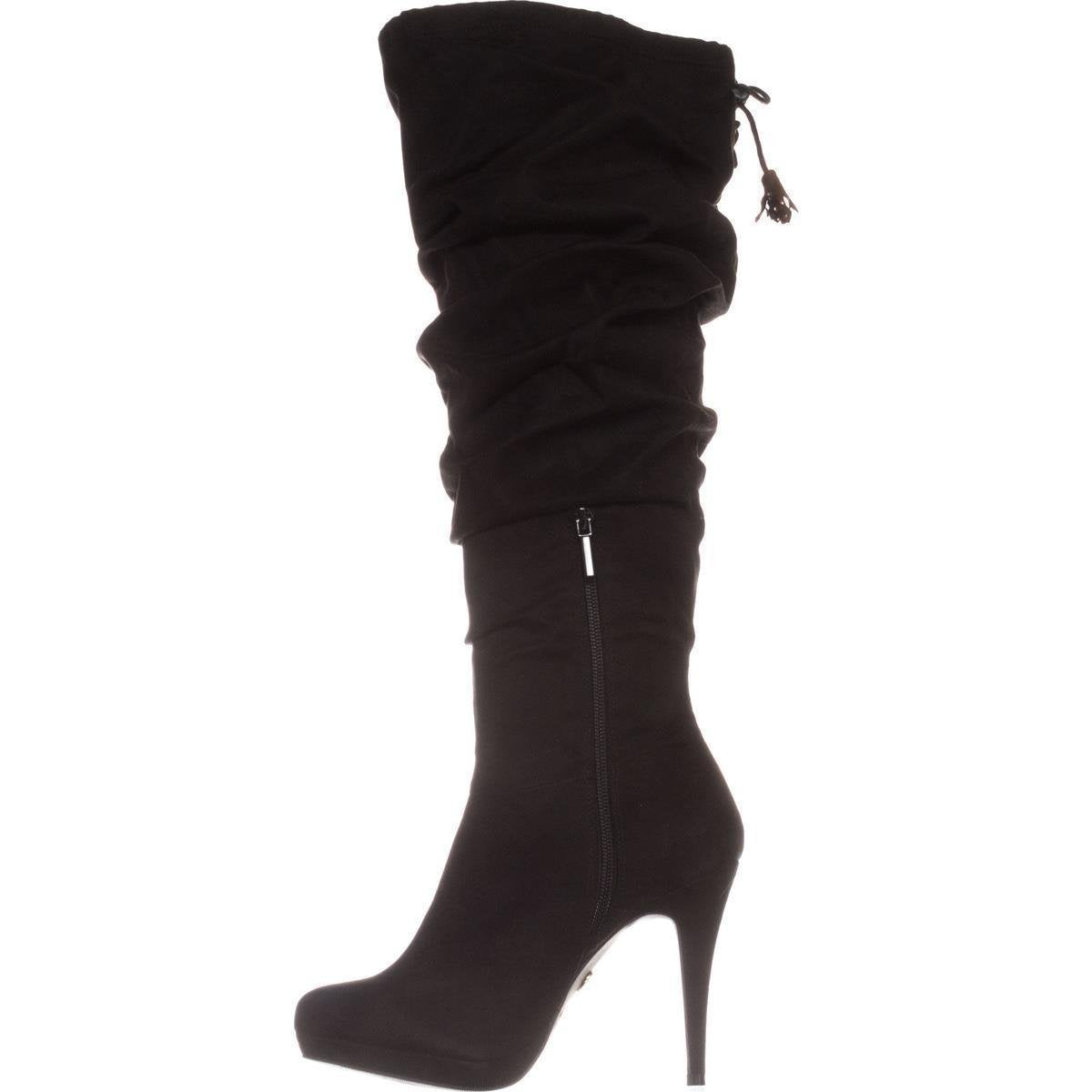 Botas femininas Thalia Sodi Brisaf com bico fechado e cano alto, pretas, tamanho 8,5