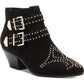 Botas femininas Inc pretas com tachas, fivela confortável, acolchoadas, bico amendoado Iliana, salto bloco e zíper, 6 m