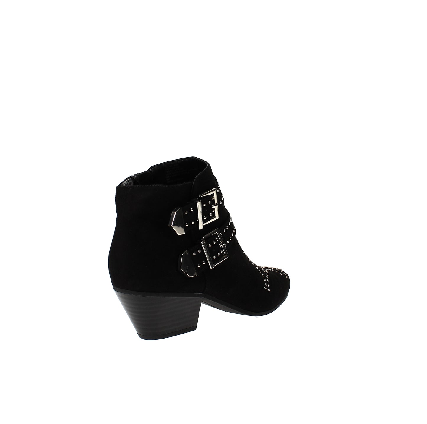 Botas femininas Inc pretas com tachas, fivela confortável, acolchoadas, bico amendoado Iliana, salto bloco e zíper, 6 m