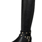 Botas femininas Thalia Sodi Vallie de couro com bico fechado e cano alto, tamanho 8,5W, pretas