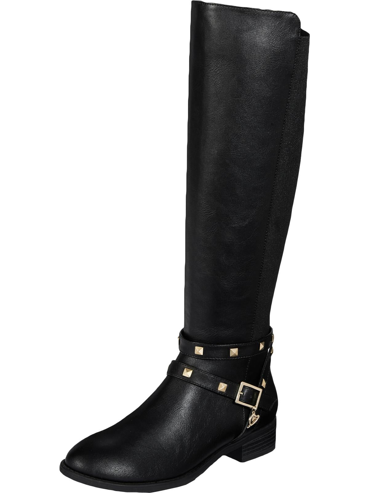 Botas femininas Thalia Sodi Vallie de couro com bico fechado e cano alto, tamanho 8,5W, pretas