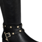 Botas femininas Thalia Sodi Vallie de couro com bico fechado e cano alto, tamanho 8,5W, pretas