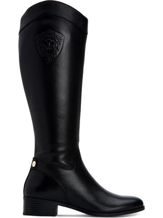 Botas de montaria femininas Charter Club Jeanolal de couro com bico fechado e cano alto, pretas, tamanho 7 M