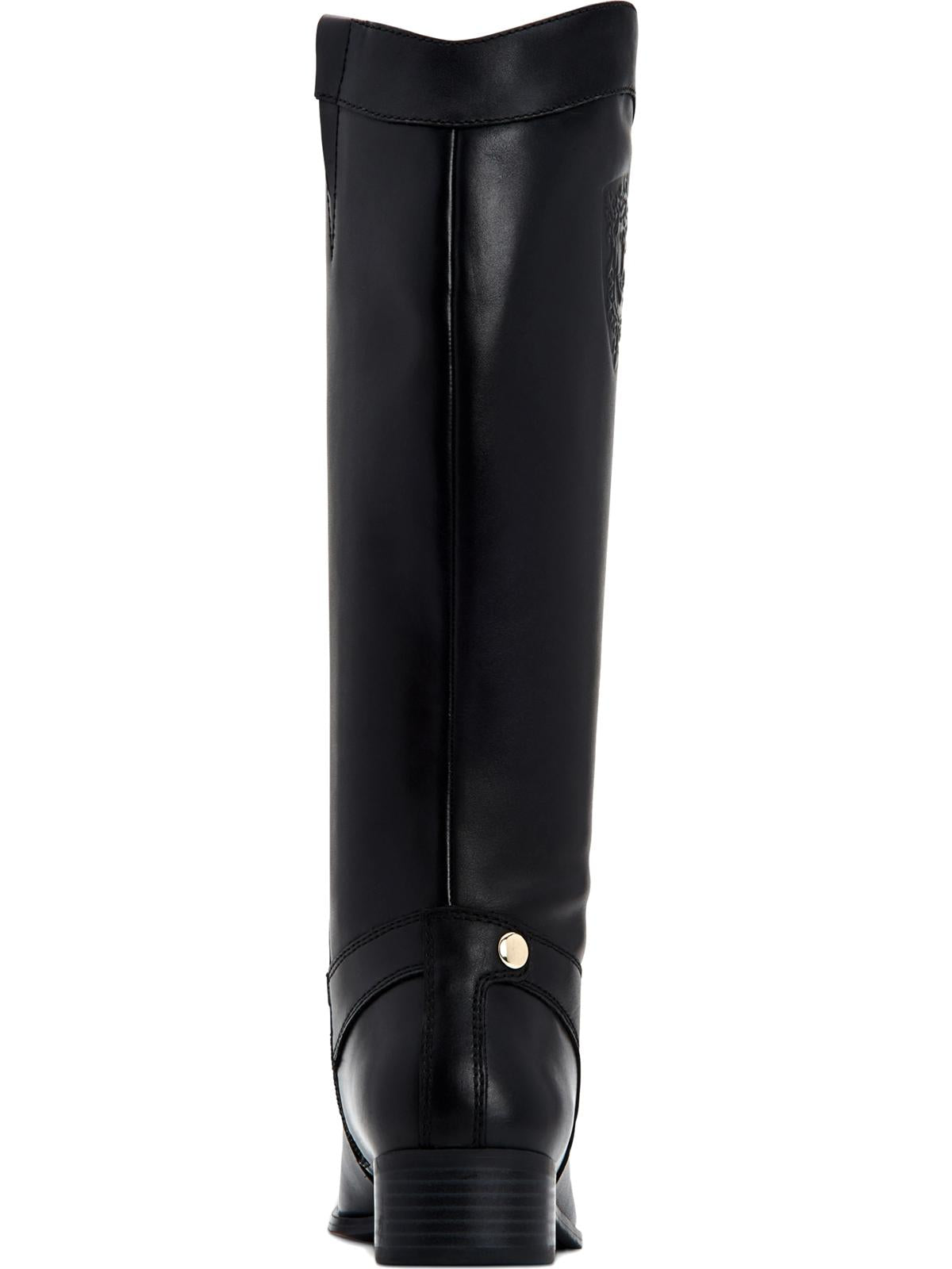 Botas de montaria femininas Charter Club Jeanolal de couro com bico fechado e cano alto, pretas, tamanho 7 M