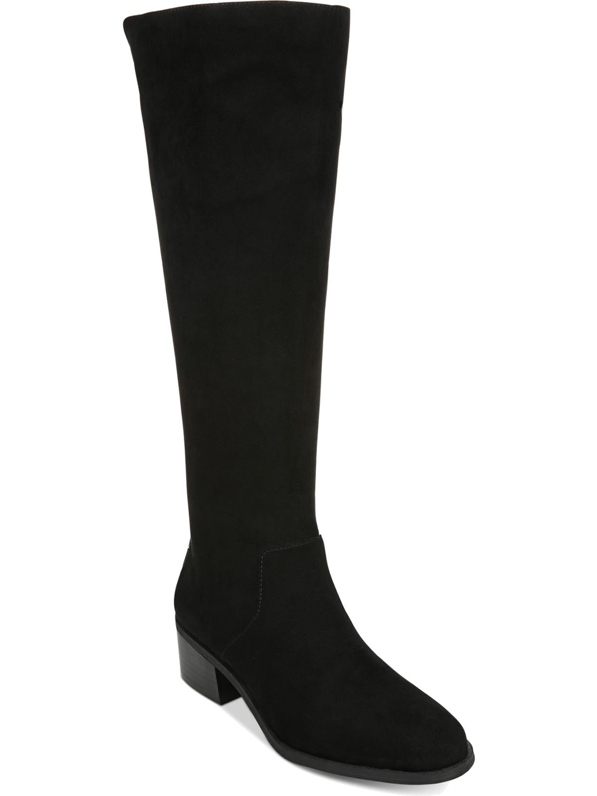 Botas femininas Bar III Vayla de camurça, bico amendoado, cano alto, pretas, tamanho 8,5 M