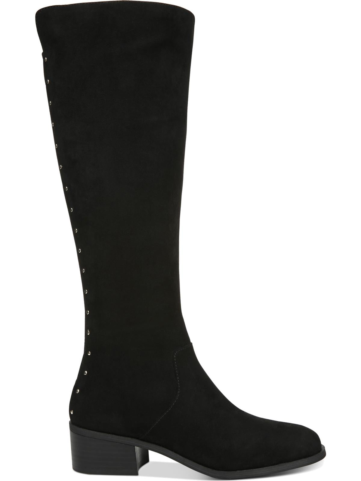 Botas femininas Bar III Vayla de camurça, bico amendoado, cano alto, pretas, tamanho 8,5 M
