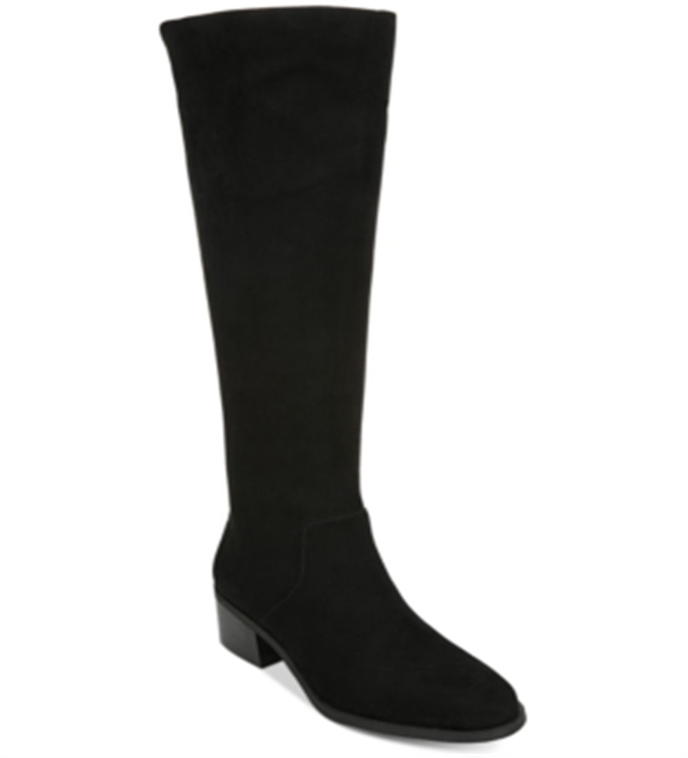 Botas femininas Bar III Vayla de camurça, bico amendoado, cano alto, pretas, tamanho 8,5 M