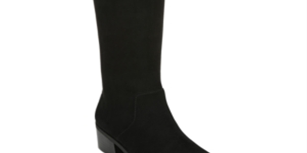 Botas femininas Bar III Vayla de camurça, bico amendoado, cano alto, pretas, tamanho 8,5 M