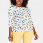JM Collection Blusa feminina estampada com manga 3/4 em jacquard, branca, tamanho pequeno