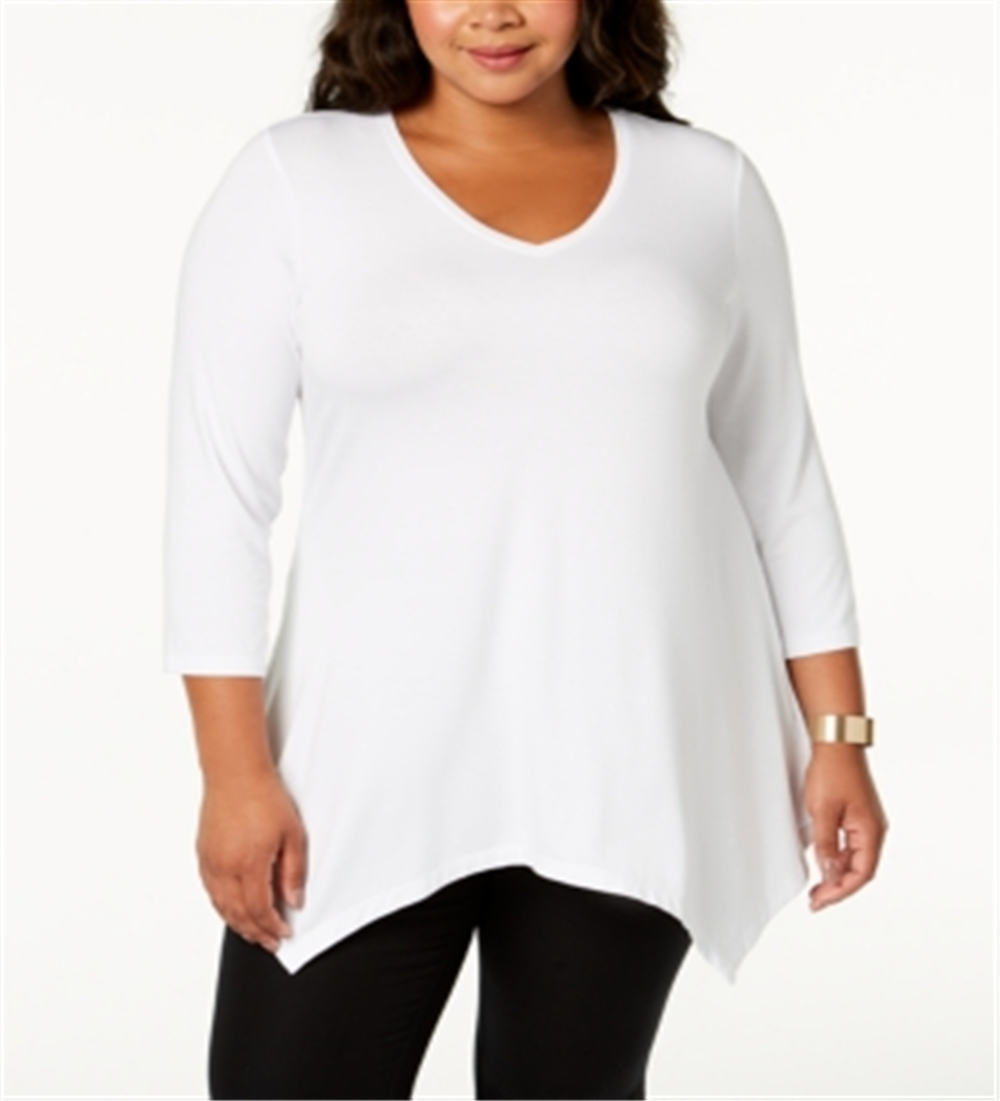 JM Collection Blusa feminina com bainha em lenço, branca, tamanho 1X