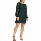 Vestido de festa curto e manga comprida Ralph Lauren feminino, verde, tamanho 12