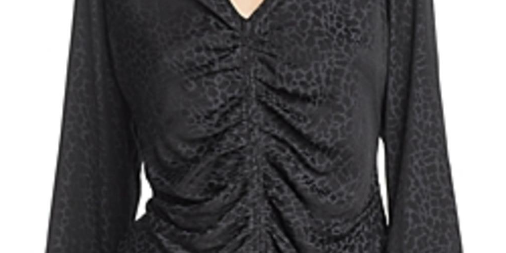 Blusa estampada Seeley franzida Guess feminina, preta, tamanho X-G