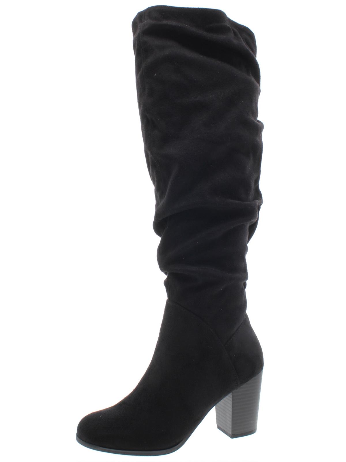 Material Girl Botas femininas confortáveis ​​e acolchoadas Myah, bico redondo, salto bloco, zíper, pretas, tamanho 10 M