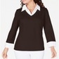 Blusa feminina Karen Scott de algodão com camadas, marrom, tamanho médio