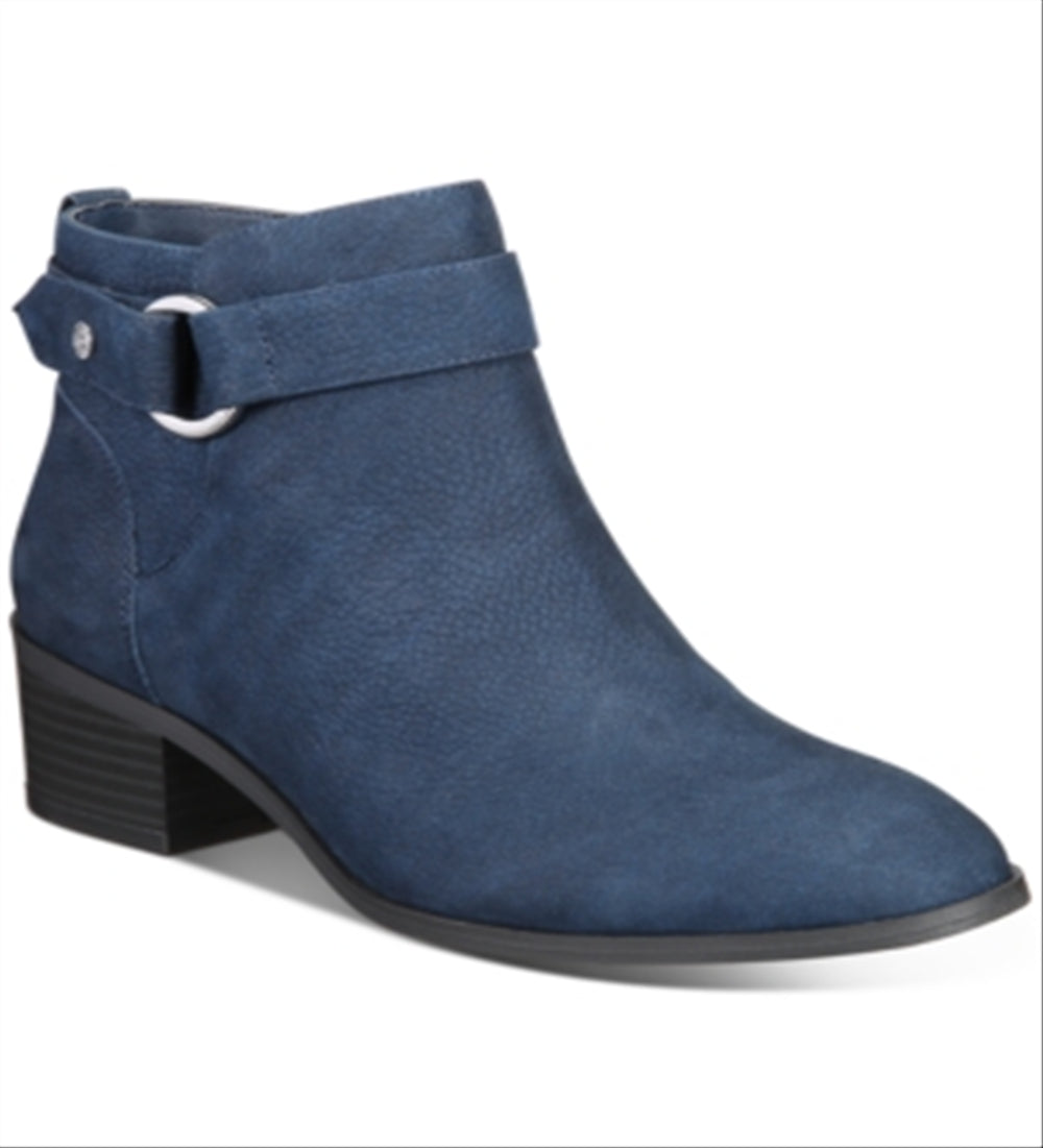 Botas Giani Bernini Putneyy com salto bloco e espuma viscoelástica, couro azul meia-noite profundo, tamanho 9 M