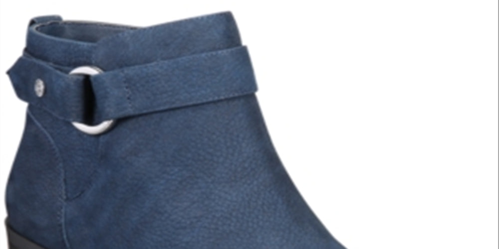 Botas Giani Bernini Putneyy com salto bloco e espuma viscoelástica, couro azul meia-noite profundo, tamanho 9 M